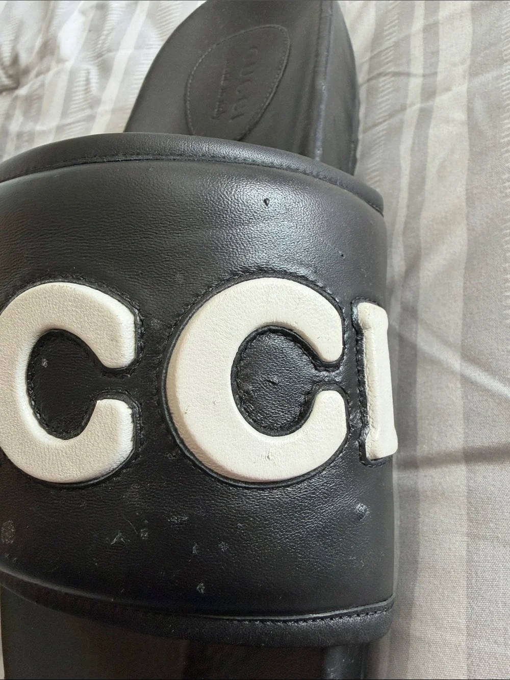 Gucci Black Kids Slide Sandals with White Logo Letters